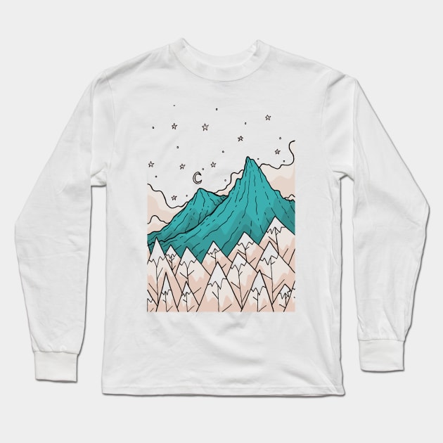 Twin turquoise peaks Long Sleeve T-Shirt by Swadeillustrations